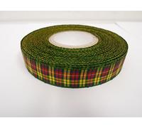 1 Full Roll Reel of 16mm x 25 metres Tartan Ribbon Red Yellow & Green with White Stripe Double Sided BUCHANNAN 16 mm 1.6cm