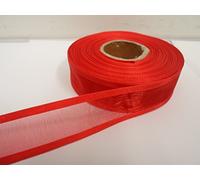 1 Full Roll Reel of 25mm Edged Organza Ribbon x 25 metres Poppy Bright Red Double Sided Satin Edge Sheer 25 mm 2.5cm