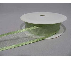 1 Full Roll Reel of 25mm Edged Organza Ribbon x 25 metres Sage Light Green Double Sided Satin Edge Sheer 25 mm 2.5cm 1" 1 Inch