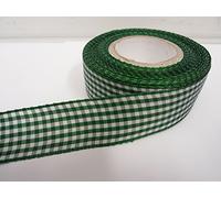 1 Full Roll Reel of 25mm Gingham Ribbon x 25 metres Forest Dark Green Double Sided Check 25 mm 2.5cm