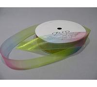 1 Full Roll Reel of 25mm Light Pastel Rainbow Unicorn Organza Ribbon x 25 metres Double Sided Gradient Shimmer Multicoloured 25 mm 2.5cm