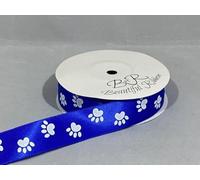 1 Full Roll Reel of 25mm Royal Blue with White Paw Print Satin Ribbon x 25 metres Dog Cat Pet 25 mm 2.5cm