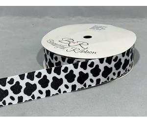 1 Full Roll Reel of 25mm Woven Grosgrain Ribbon x 20 metres Cow Animal Print Pattern Black White 25 mm 2.5cm 1" 1 Inch
