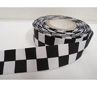 1 Full Roll Reel of 25mm Woven Ribbon x 20 metres Black & White Square Block Checker F1 Chequered Flag Racing Finish line Sillitoe Tartan Police Band 25 mm 2.5cm