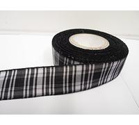 1 Full Roll Reel of 25mm x 25 metres Tartan Ribbon Black & White Double Sided Menzies 25 mm 2.5cm 1" 1 Inch