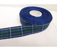 1 Full Roll Reel of 25mm x 25 metres Tartan Ribbon Blue & Green with White Stripe Double Sided 25 mm 2.5cm Louisiana