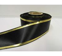 1 Full Roll Reel of 38mm Satin Ribbon x 20 metres Black with Rustic Metallic Gold Tram Tramlines Stripes Tram Lines 38 mm 3.8cm