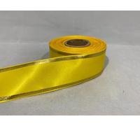 1 Full Roll Reel of 38mm Satin Ribbon x 20 metres Bright Yellow with Rustic Metallic Gold Tram Tramlines Stripes Tram Lines 38 mm 3.8cm