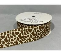 1 Full Roll Reel of 38mm Woven Grosgrain Ribbon x 20 metres Giraffe Animal Print Pattern Cream Brown 38 mm 3.8cm