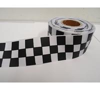 1 Full Roll Reel of 38mm Woven Ribbon x 20 metres Black & White Square 3 Block Checker F1 Chequered Flag Racing Finish line Sillitoe Tartan Police Band 38 mm 3.8cm