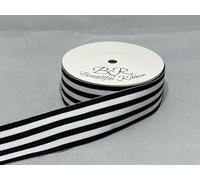1 Full Roll Reel of 38mm x 20 metres Grosgrain Black and White Woven 7 Stripe Double Sided 38 mm 3.8cm
