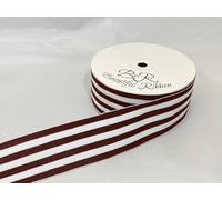 1 Full Roll Reel of 38mm x 20 metres Grosgrain Chestnut Dark Brown and White Woven 7 Stripe Double Sided 38 mm 3.8cm 1.5" 1.5 Inch