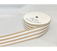 1 Full Roll Reel of 38mm x 20 metres Grosgrain Tan Light Beige Brown and White Woven 7 Stripe Double Sided 38 mm 3.8cm 1.5" 1.5 Inch