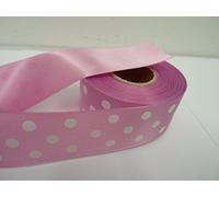 1 Full Roll Reel of 38mm x 20 metres Polka dot Spots Satin Ribbon Bright Pink with White Spots 38 mm 3.8cm