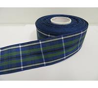 1 Full Roll Reel of 38mm x 25 metres Tartan Ribbon Blue & Green with White Stripe Double Sided 38 mm 3.8cm Louisiana