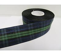 1 Full Roll Reel of 38mm x 25 metres Tartan Ribbon Navy Blue & Green Double Sided Black Watch Blackwatch 38 mm 3.8cm