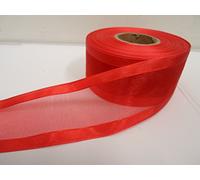 1 Full Roll Reel of 40mm Edged Organza Ribbon x 25 metres Poppy Bright Red Double Sided Satin Edge Sheer 40 mm 4cm