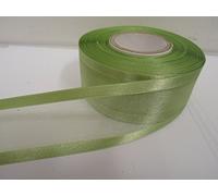 1 Full Roll Reel of 40mm Edged Organza Ribbon x 25 metres Sage Light Green Double Sided Satin Edge Sheer 40 mm 4cm