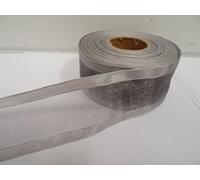1 Full Roll Reel of 40mm Edged Organza Ribbon x 25 metres Smoky Dark Silver Dark Grey Double sided Satin Edge sheer 40 mm 4cm