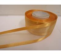 1 Full Roll Reel of 40mm Edged Organza Ribbon x 25 metres Yellow Gold Double Sided Satin Edge Sheer 40 mm 4cm