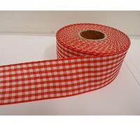 1 Full Roll Reel of 40mm Gingham Ribbon x 25 metres Scarlet Bright Red Double Sided Check 40 mm 4cm