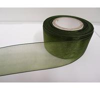 1 Full Roll Reel of 40mm x 25 metres Olive Dark Green Sheer Organza Ribbon Double Sided 40 mm 4cm