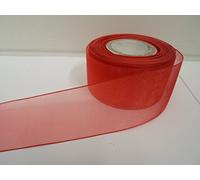 1 Full Roll Reel of 40mm x 25 metres Scarlet Bright Red Sheer Organza Ribbon Double Sided 40 mm 4cm