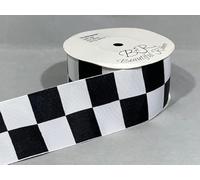 1 Full Roll Reel of 50mm Woven Ribbon x 20 metres Black & White Square 2 Block Checkered F1 Racing Finish line Flag Sillitoe Tartan Police Band 50 mm 5cm 2" 2 Inch