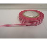 1 Full Roll Reel of 5mm Pencil Stripe Ribbon x 25 metres Candy Bright Pink with White stripe Double sided Ribbed 5 mm