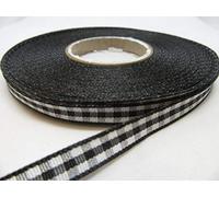 1 Full Roll Reel of 6mm Gingham Ribbon x 25 metres Black Double Sided Check 6 mm