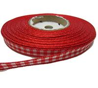 1 Full Roll Reel of 6mm Gingham Ribbon x 25 metres Red Double Sided Check 6 mm 1/4" 5 mm Thin