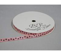 1 Full Roll Reel of 7mm Baby Light Pink with Black Paw Print Satin Ribbon x 25 metres Dog Cat Pet 7 mm