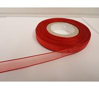 1 Full Roll Reel of 9mm x 25 metres Scarlet Bright Red Sheer Organza Ribbon Double Sided 9 mm
