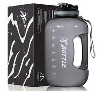 1 Gallon BPA Free Dishwasher Safe 128oz Large Water Bottle with Motivational Time Marker and Handle - Leak-proof Big Black Water Jug for Camping, Sports, Workouts (Chug Lid)