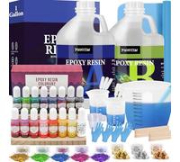 FUHITIM 1 Gallon Crystal Clear Epoxy Resin Kit, High-Glossy& No Bubbles, Art & Casting Resin with 16 Epoxy Resin Pigment, Foil Flakes, Sequin,Craft Clear Resin for Art Crafts, Jewelry, Molds