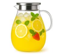 1 Gallon Glass Pitcher Water Jug with Lid - Family Size Large Drink Pitcher for Lemonade Iced Tea Cold Brew, Perfect for BBQ Kitchen Party