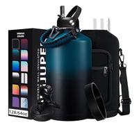 1 Gallon Water Bottle Stainless Steel - 128oz Insulated Flask Water Bottle with Sleeve Strap, Big Water Jug with Straw & Spout Lid, Gym Camping Gallon Water Bottle w/Paracord Handle, protective Boot