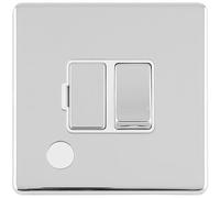 1 Gang 13A Switched Fuse Spur & Flex Outlet SCREWLESS POLISHED CHROME Isolation - Mains Lighting Safety Wall Face Plate