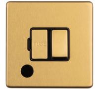 1 Gang 13A Switched Fuse Spur & Flex Outlet SCREWLESS SATIN BRASS Mains Isolation - Mains Lighting Safety Wall Face Plate