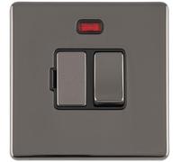 1 Gang 13A Switched Fuse Spur Neon SCREWLESS BLACK NICKEL Rocker Mains Isolation - Mains Lighting Safety Wall Face Plate