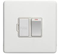 1 Gang 13A Switched Fuse Spur SCREWLESS MATT WHITE Rocker Mains Isolation Plate