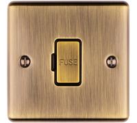 1 Gang 13A Unswitched Fuse Spur ANTIQUE BRASS & BLACK Metal Mains Isolation