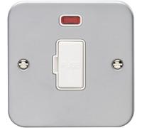 1 Gang 13A Unswitched Fuse Spur Neon Heavy Duty Metal CLAD Mains Isolation Plate - Mains Lighting Safety Wall Face Plate