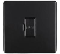 1 Gang 13A Unswitched Fuse Spur SCREWLESS MATT BLACK Rocker Mains Isolation - Mains Lighting Safety Wall Face Plate