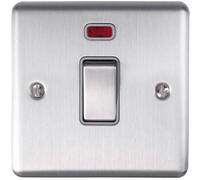 1 Gang 20A DP Single Switch & Neon Power Indictor SATIN STEEL & Grey Trim