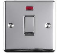 1 Gang 20A Single Light Switch & Neon - Polished Chrome & Grey Trim 2 Way Rocker - Decorative Appliance Switch Wall Plate