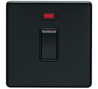 1 Gang 20A Single Light Switch & Neon SCREWLESS MATT BLACK 2 Way Rocker Plate