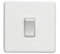 1 Gang 20A Single Light Switch SCREWLESS MATT WHITE 2 Way Slim Rocker Plate