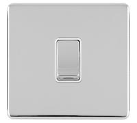 1 Gang 20A Single Light Switch SCREWLESS POLISHED CHROME 2 Way Slim Rocker Plate