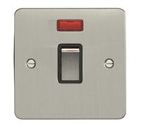1 Gang 20Amp DP Switch with Neon Enhance Flat Satin Stainless Steel Plate Matching Rocker Black Trim
